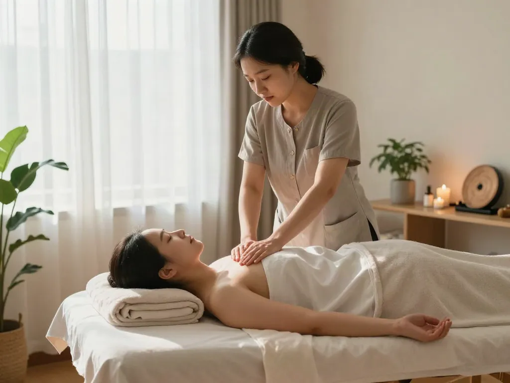 Relaxing 오산출장마사지 experience in a serene home setting with professional therapist.