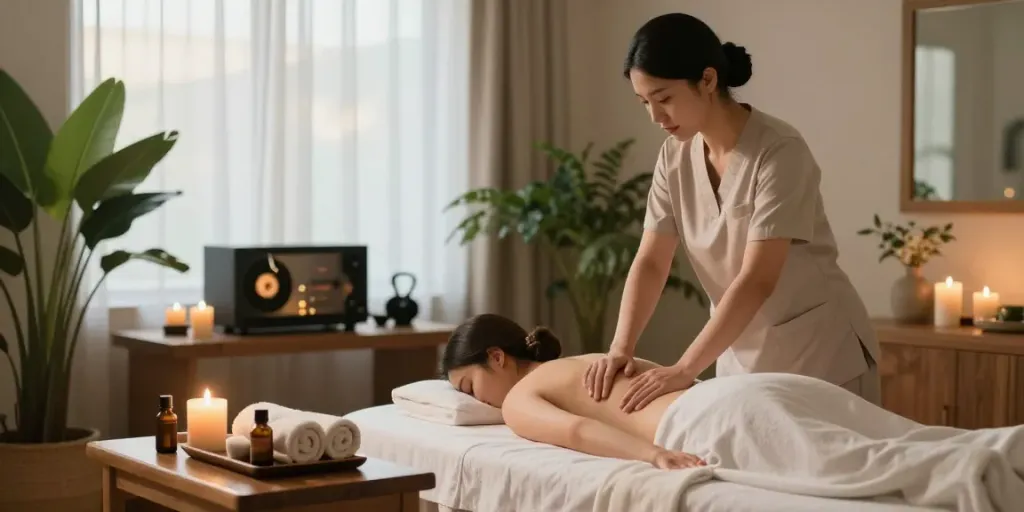 군포출장안마 massage therapy setup in a tranquil, inviting wellness space.