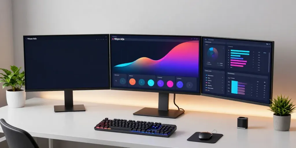 Wayo Ads platform analytics dashboard on a modern developer's workspace.